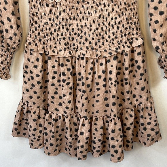 La Vie Rebecca Taylor Long Sleeve Cherise Mini Dress. Size M Brown Black - Picture 13 of 16